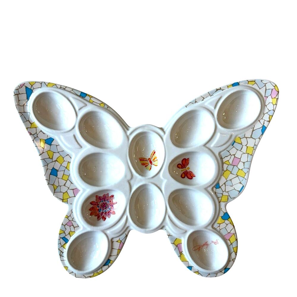 New Dolly Parton Jeweled Mosaic 12in Butterfly Deviled Egg Plate Platter Easter